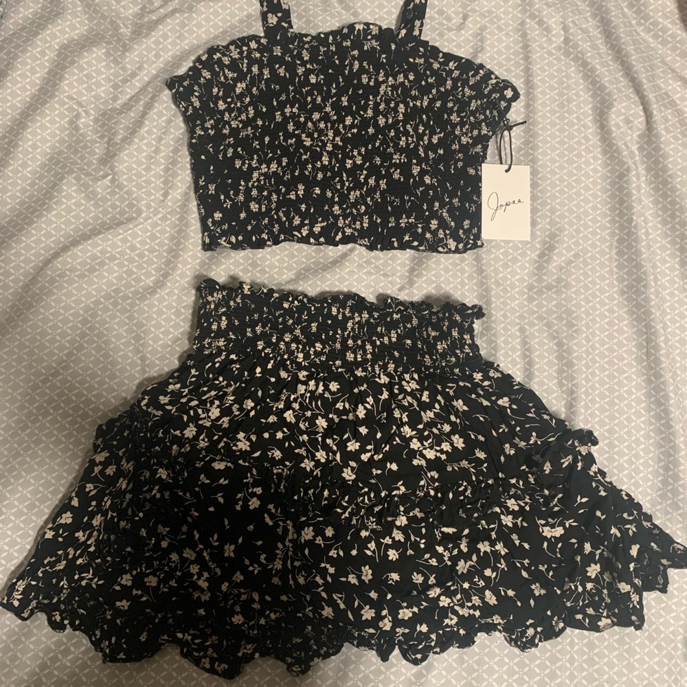 Black Flowered Skirt/Top Set